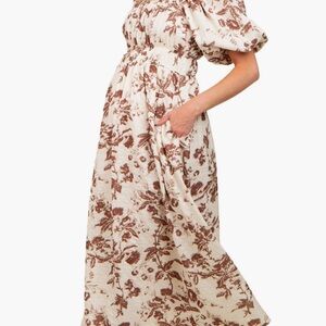 PinkBlush
Floral Puff Sleeve Midi Dress Brown and Cream Dress